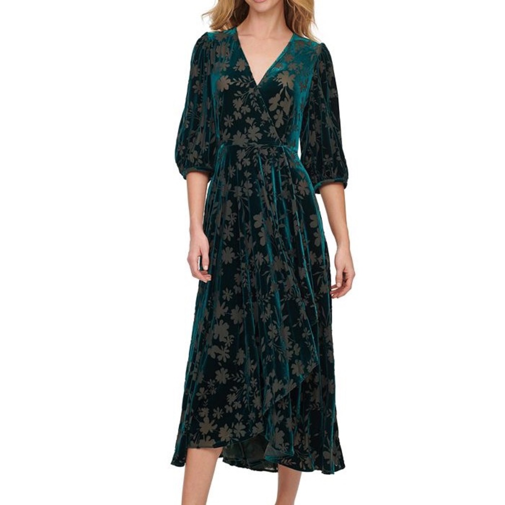 Calvin Klein Velvet Surplice dress in Emerald